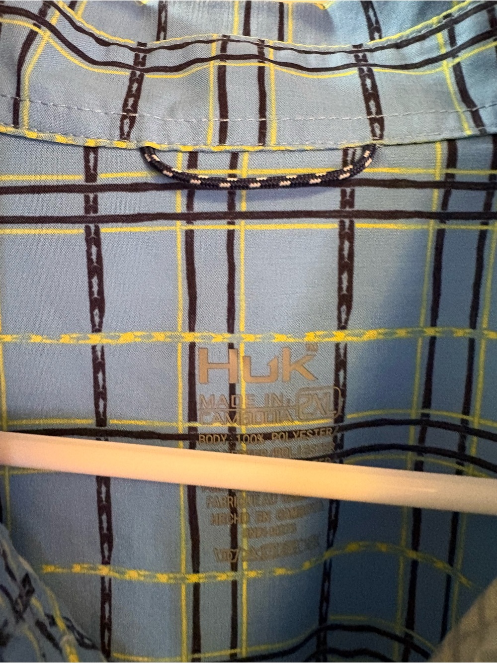 Huk Blue Plaid Shirt with Yellow and Navy Accents
